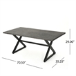 Outdoor Dining Table- 71 Inch Gray Rectangular Top- Black Steel Legs