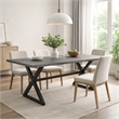 Outdoor Dining Table- 71 Inch Gray Rectangular Top- Black Steel Legs