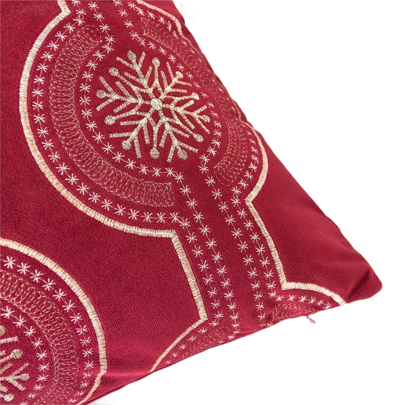 Rola Square Throw Pillow- Geometric Snowflake Embroidery- Red Velvet 20 Inch