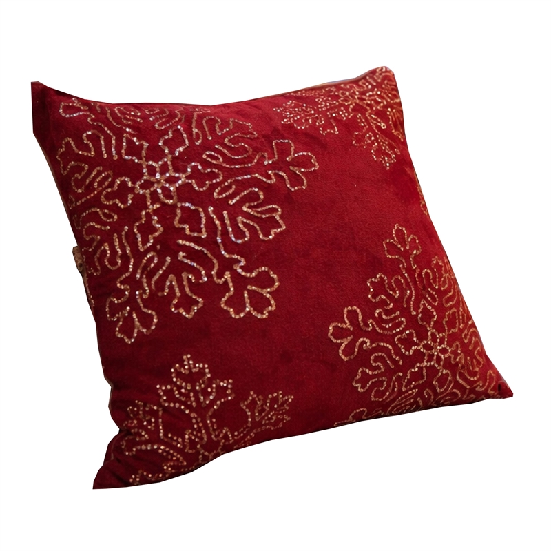 Rola Square Throw Pillow- Gold Snowflake Embroidery- Red Velvet 20 Inch