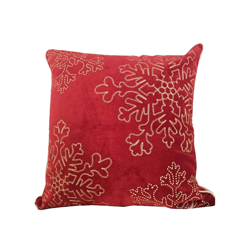 Rola Square Throw Pillow- Gold Snowflake Embroidery- Red Velvet 20 Inch