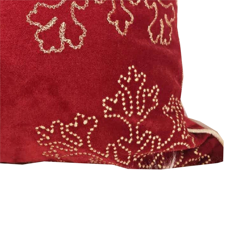 Rola Square Throw Pillow- Gold Snowflake Embroidery- Red Velvet 20 Inch