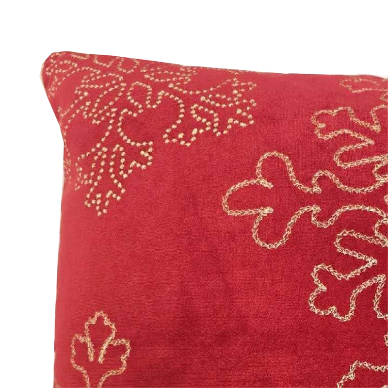Rola Square Throw Pillow- Gold Snowflake Embroidery- Red Velvet 20 Inch