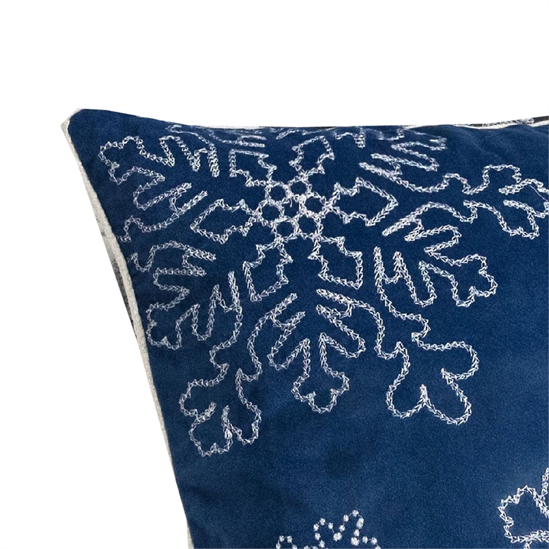 Rola Square Throw Pillow- Silver Snowflake Embroidery- Blue Velvet 20 Inch