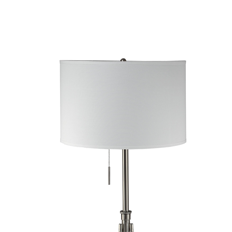 Simi Floor Lamp- Adjustable Tripod- White Linen Shade- Nickel Metal