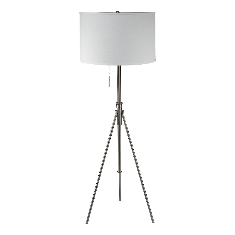 Simi Floor Lamp- Adjustable Tripod- White Linen Shade- Nickel Metal