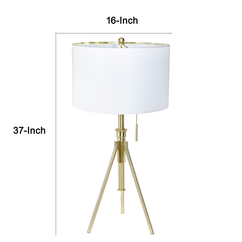 Simi Table Lamp- Adjustable Tripod- White Linen Shade- Gold Metal