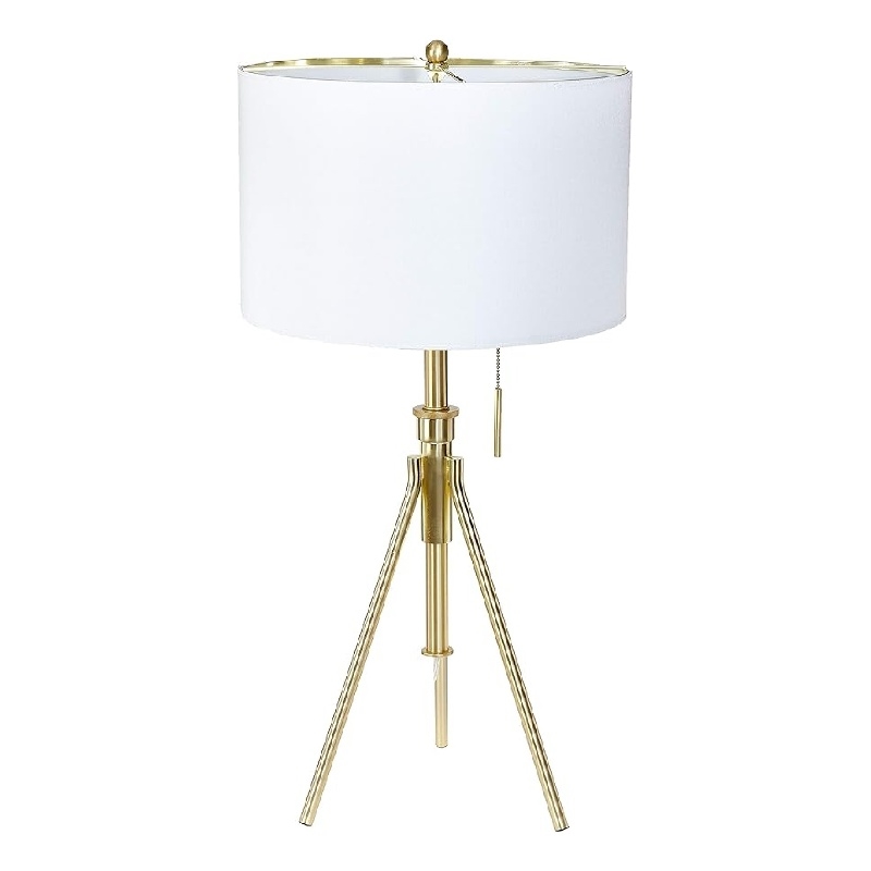 Simi Table Lamp- Adjustable Tripod- White Linen Shade- Gold Metal