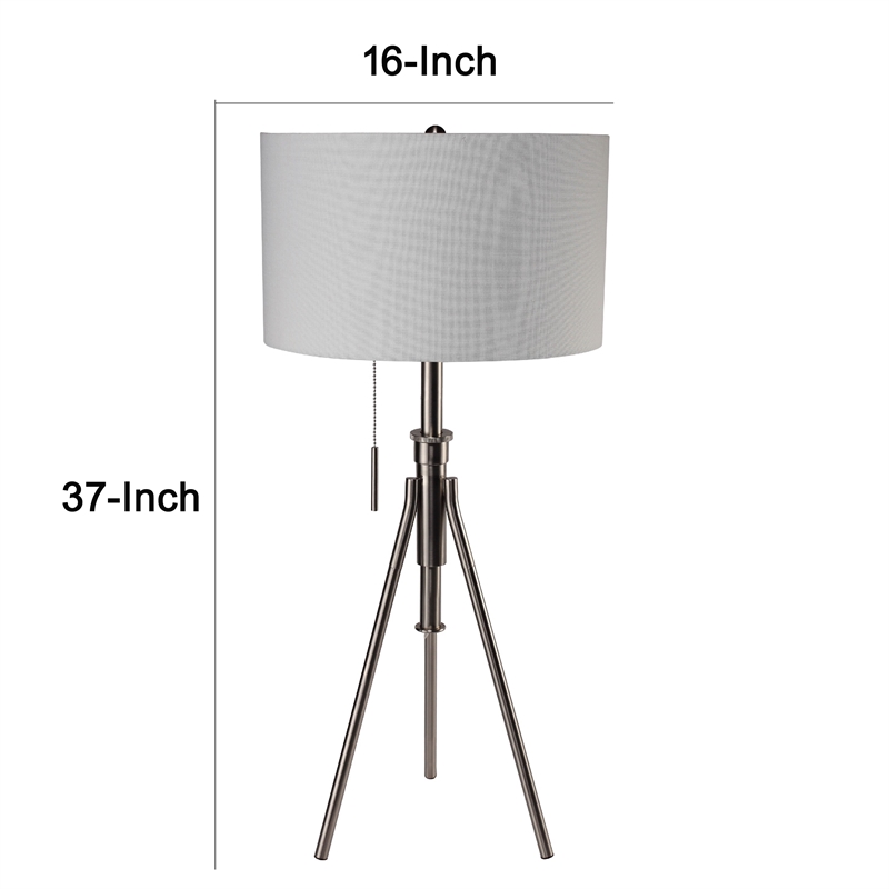 Simi Table Lamp- Adjustable Tripod- White Linen Shade- Nickel Metal