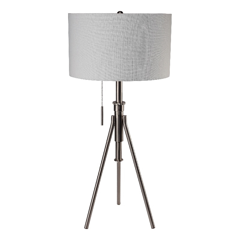 Simi Table Lamp- Adjustable Tripod- White Linen Shade- Nickel Metal