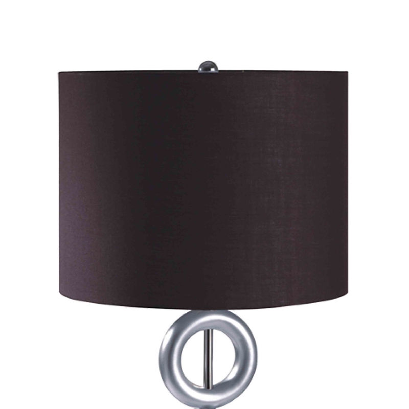 Table Lamp Set of 2- Brown Fabric Shades- 3 Ring Design- Silver Metal