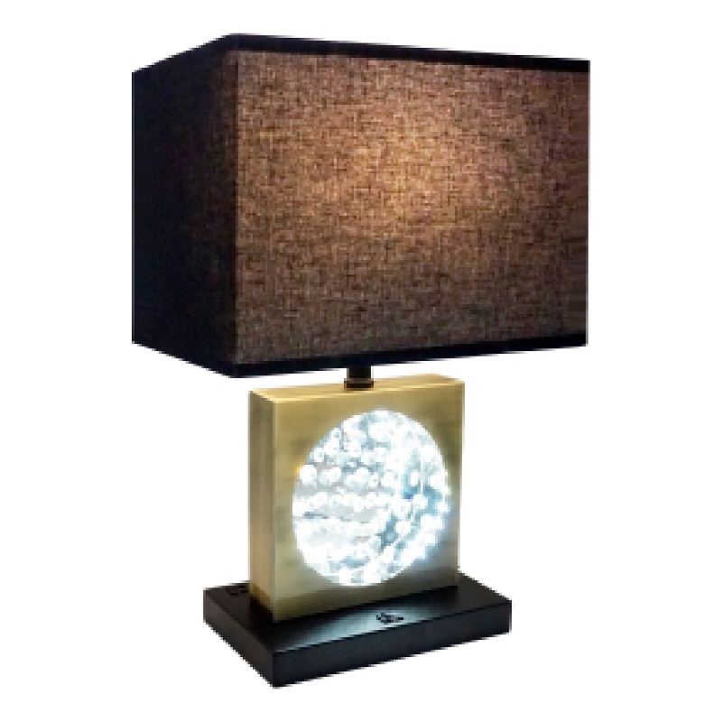 Table Lamp with Night Light- USB- Gold n Black Base with Crystal Accent