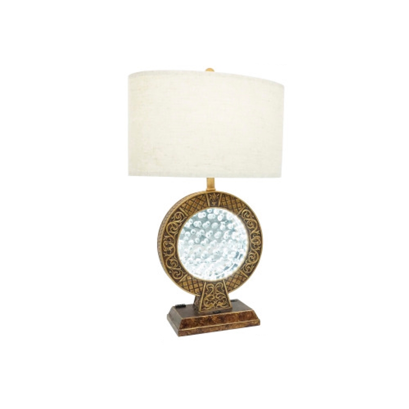 Table Lamp- Floating Crystal Core- White Shade- 28 Inch Antique Brown