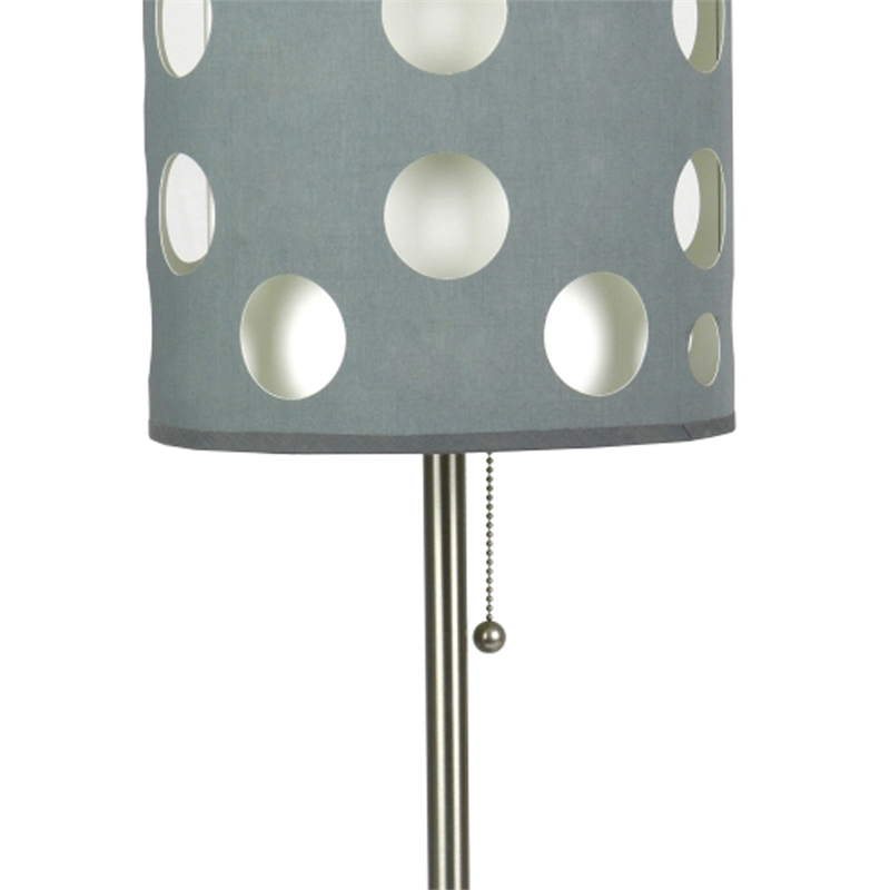 Table Lamp- Gray and White Dual Fabric Shade- Retro Cut Out Rings- 30 Inch
