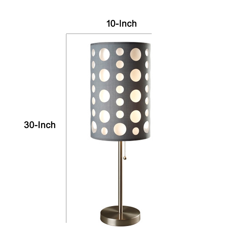 Table Lamp- Gray and White Dual Fabric Shade- Retro Cut Out Rings- 30 Inch