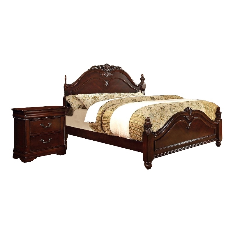 Queen Bedroom Set- Brown Wood- 2 Piece Set with Nightstand
