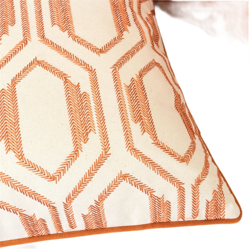 Throw Pillow Cover- Rust Orange Herringbone Embroidery 20 Inch Square