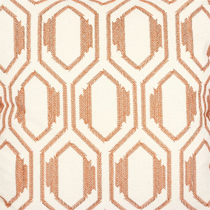 Throw Pillow Cover- Rust Orange Herringbone Embroidery 20 Inch Square