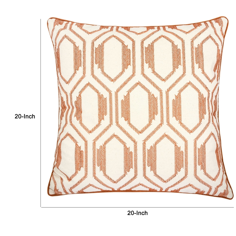 Throw Pillow Cover- Rust Orange Herringbone Embroidery 20 Inch Square