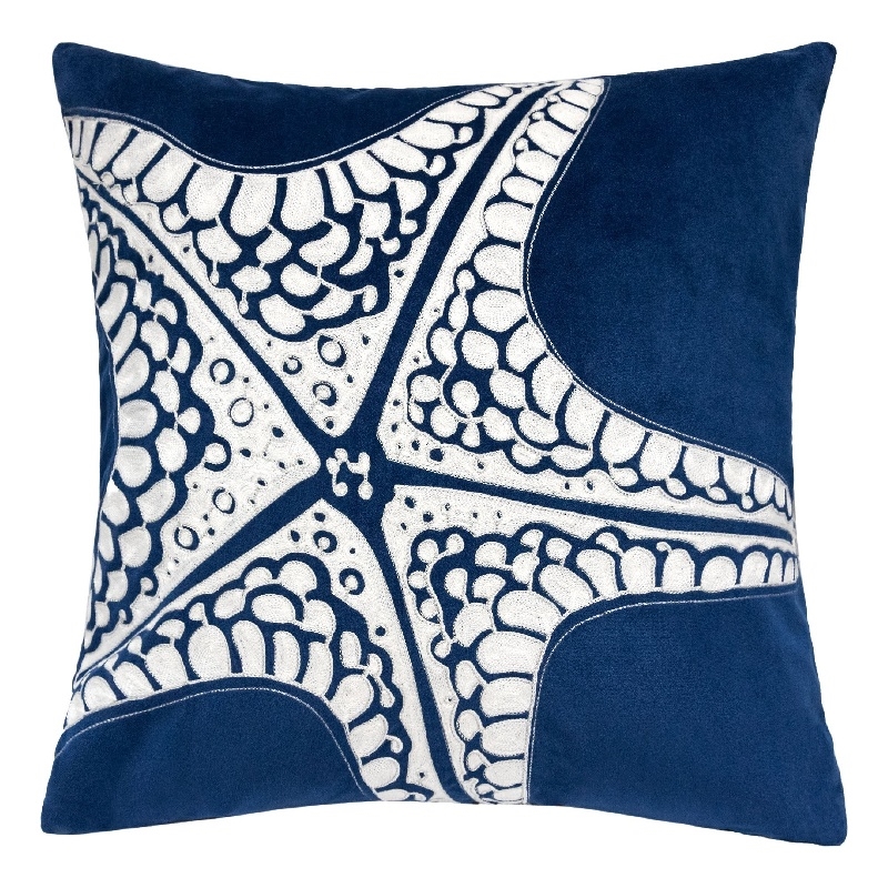 Throw Pillow Cover- Starfish Design- Coastal Indigo Velvet 20 Inch Square