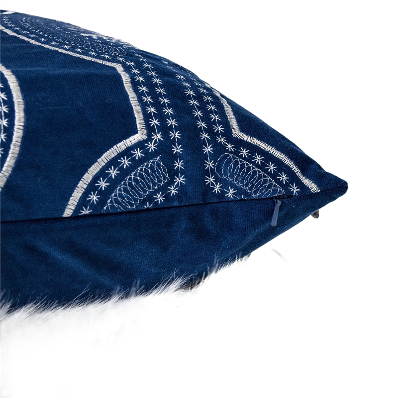 Zey Throw Pillow Cover- Snowflake Embroidered Blue Velvet- 20 Inch Square