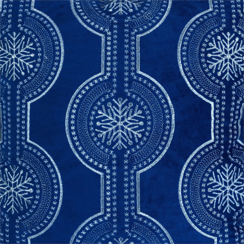 Zey Throw Pillow Cover- Snowflake Embroidered Blue Velvet- 20 Inch Square