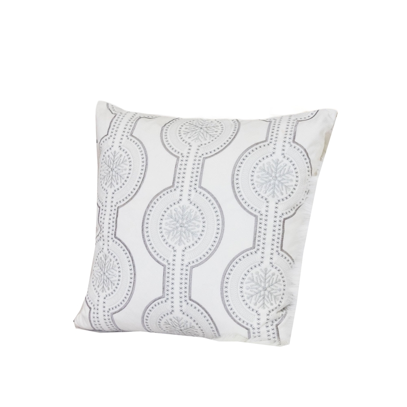 Zey Throw Pillow Cover- Snowflake Embroidered White Velvet- 20 Inch Square