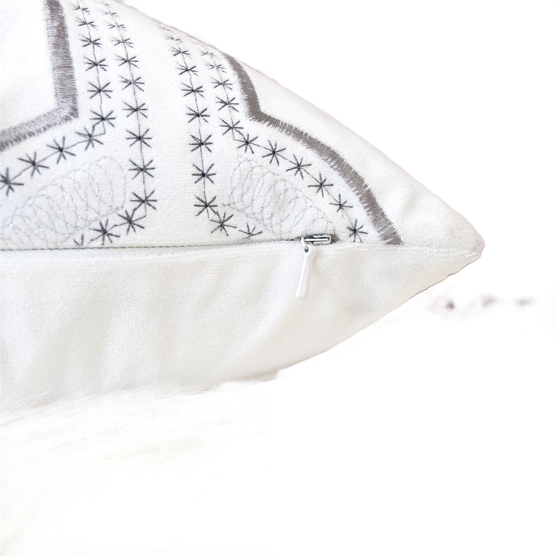 Zey Throw Pillow Cover- Snowflake Embroidered White Velvet- 20 Inch Square