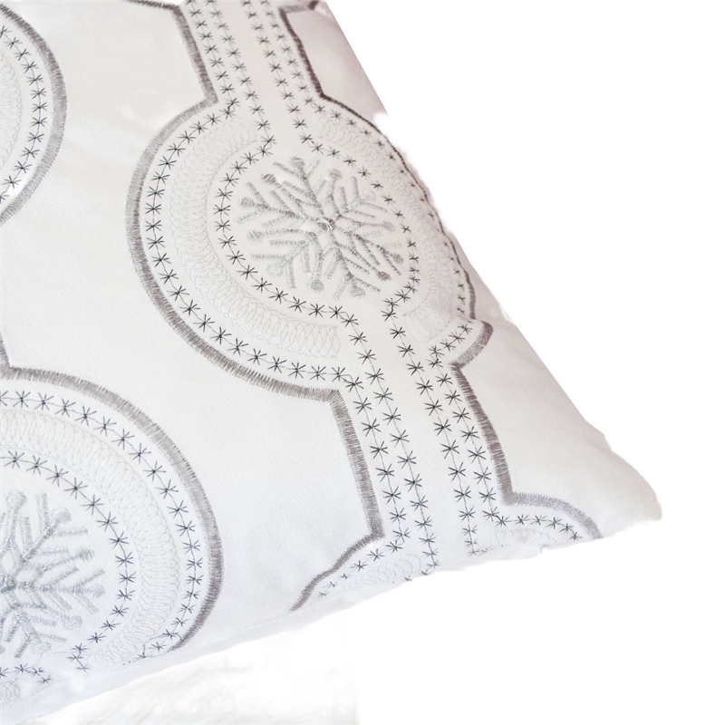 Zey Throw Pillow Cover- Snowflake Embroidered White Velvet- 20 Inch Square
