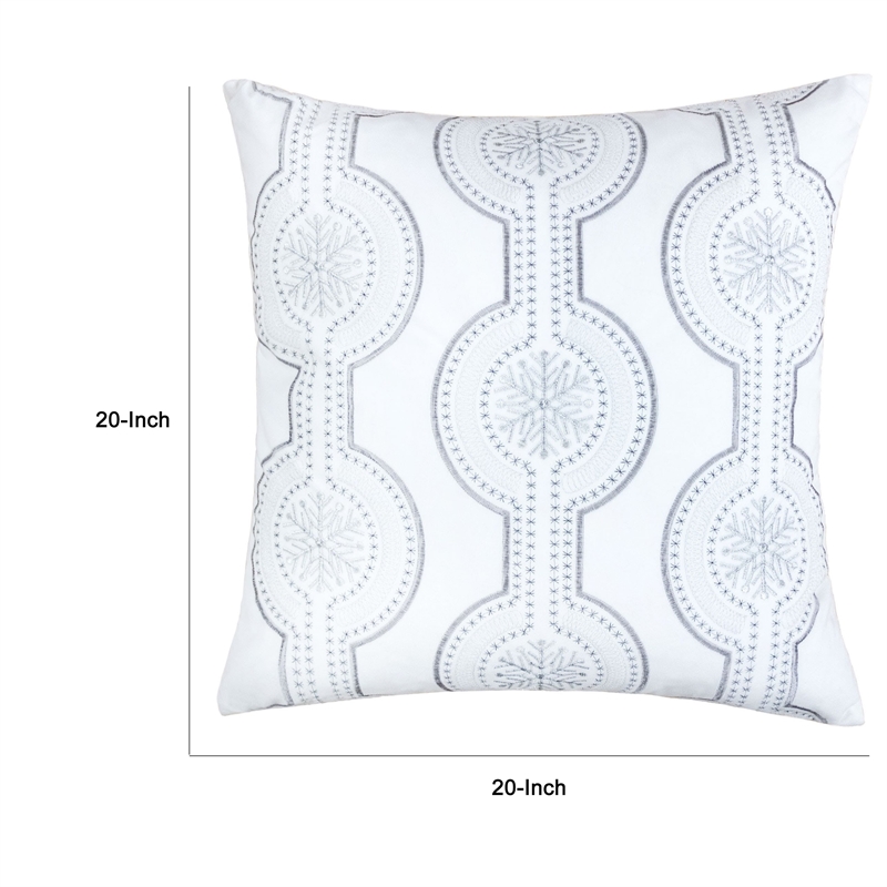 Zey Throw Pillow Cover- Snowflake Embroidered White Velvet- 20 Inch Square