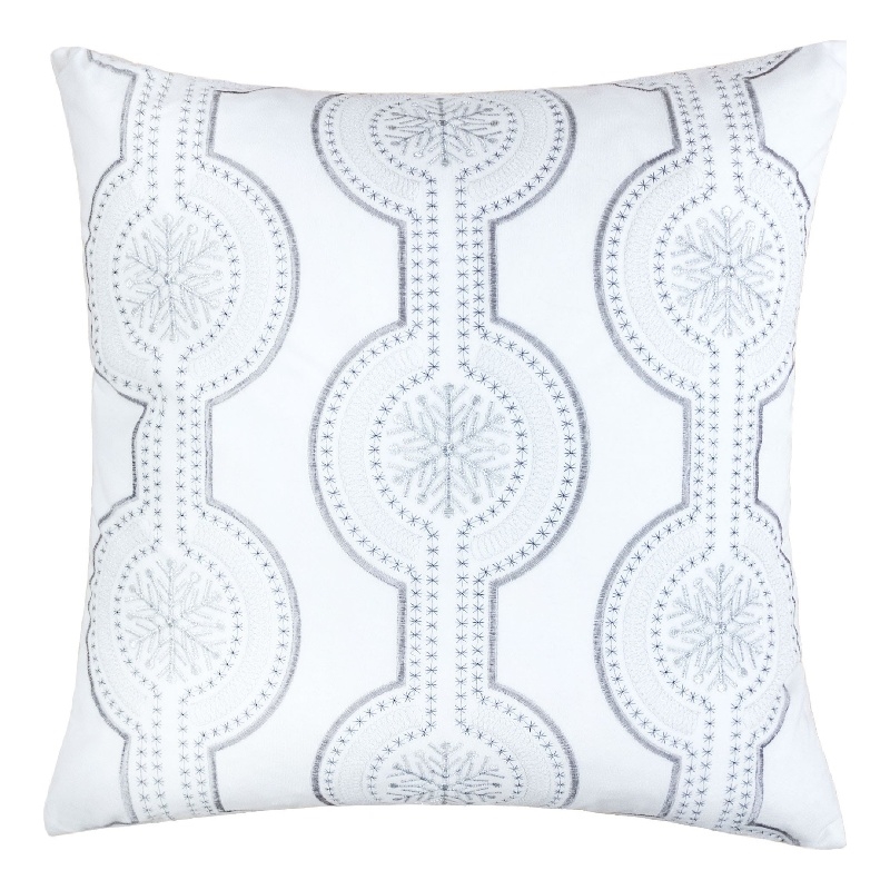 Zey Throw Pillow Cover- Snowflake Embroidered White Velvet- 20 Inch Square