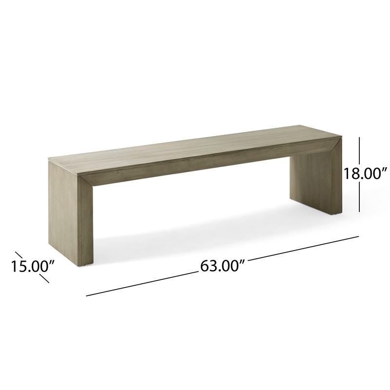 Dining Bench- Rectangular Seat Panel Legs- Gray and Taupe Wood- 63 Inch