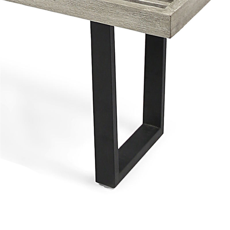 Cior Outdoor Dining Bench- 62 Inch Slatted Gray Acacia Wood- Sled Base