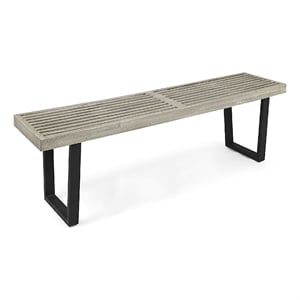 Cior Outdoor Dining Bench- 62 Inch Slatted Gray Acacia Wood- Sled Base