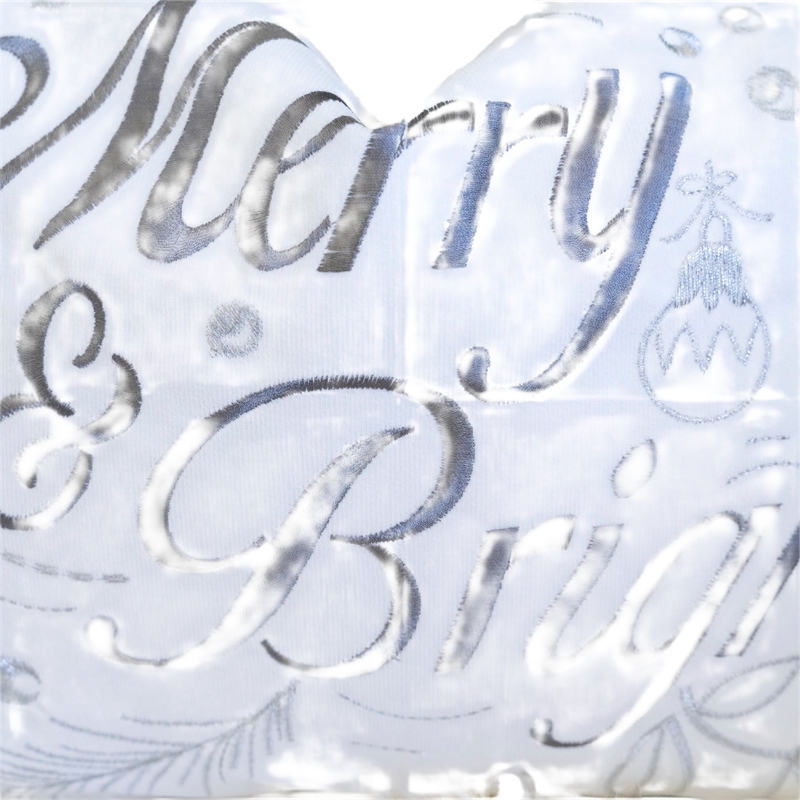 Lumbar Pillow- Merry and Bright Script- Embroidered White Velvet- 14x20