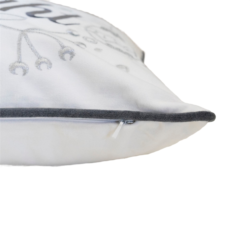 Lumbar Pillow- Merry and Bright Script- Embroidered White Velvet- 14x20