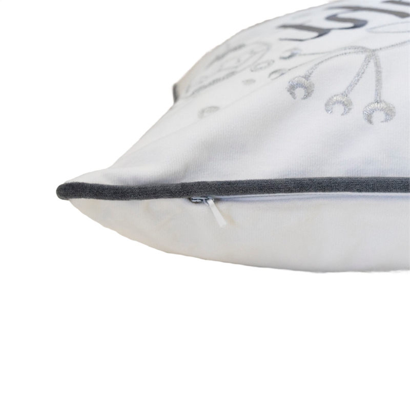 Lumbar Pillow- Merry and Bright Script- Embroidered White Velvet- 14x20