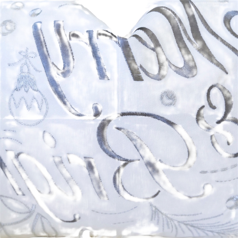 Lumbar Pillow- Merry and Bright Script- Embroidered White Velvet- 14x20