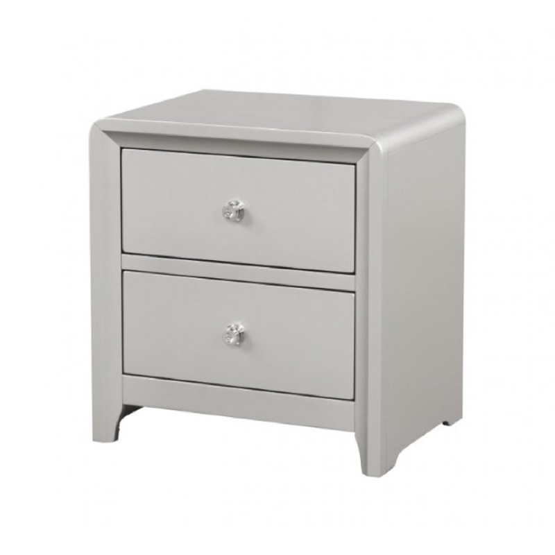 Queen Bedroom Set-Champagne Gray-Silver Wood-3 Piece Set w 2 Nightstand