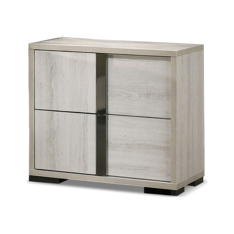 Queen Bedroom Set- White Wash- Chrome- 2 Piece Set with Nightstand