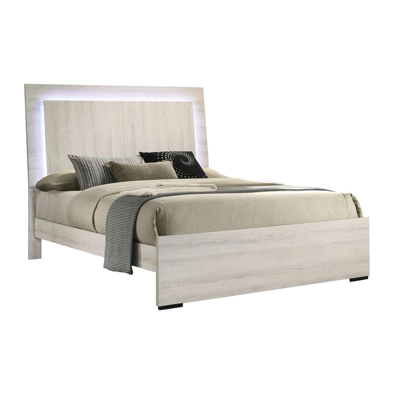 Queen Bedroom Set- White Wash- Chrome- 2 Piece Set with Nightstand