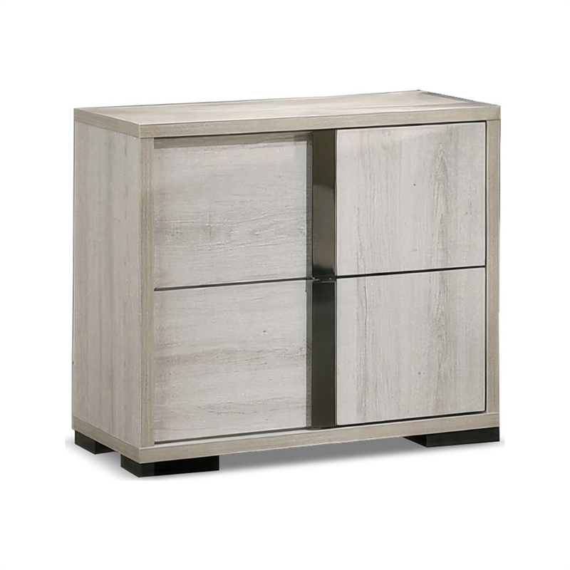 Queen Bedroom Set- White Wash- Chrome- 2 Piece Set with Nightstand