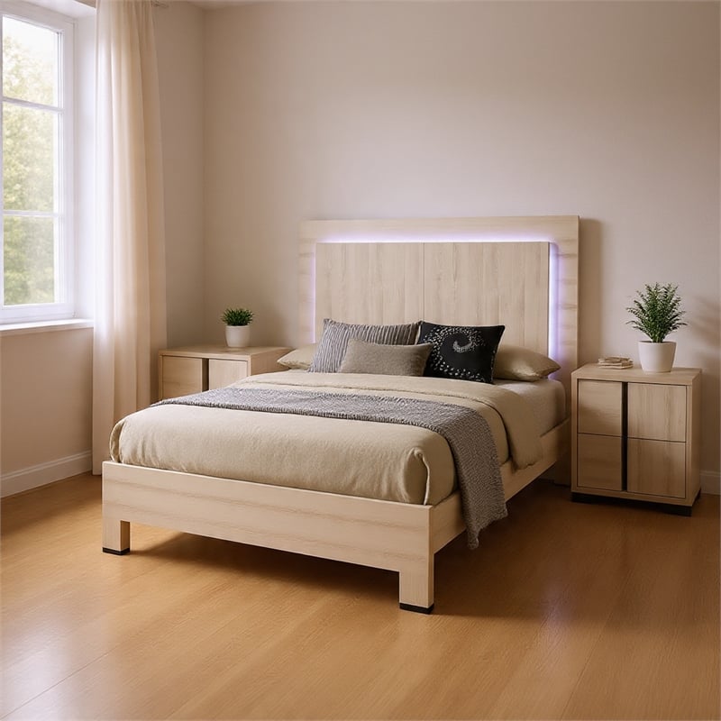 Queen Bedroom Set- White Wash- Chrome- 2 Piece Set with Nightstand