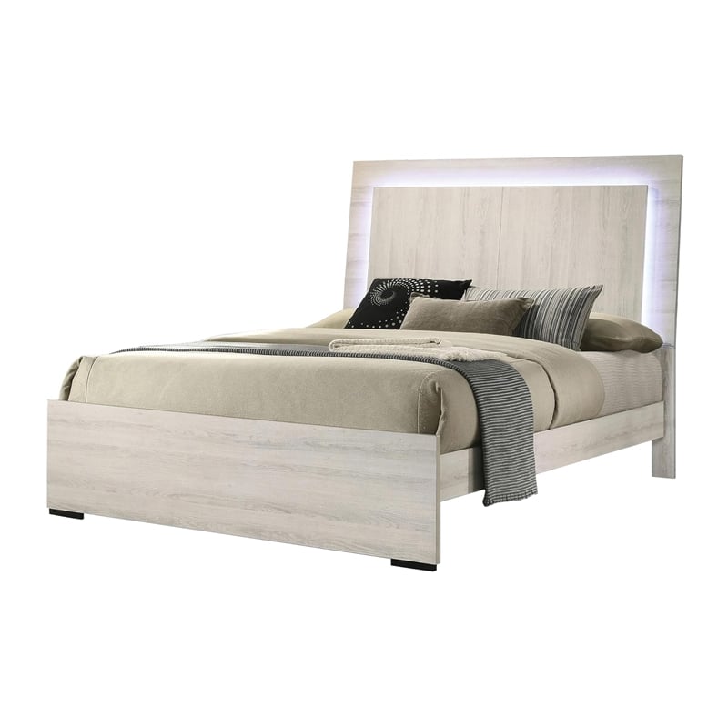 Queen Bedroom Set- White Wash- Chrome- 3 Piece Set with 2 Nightstands