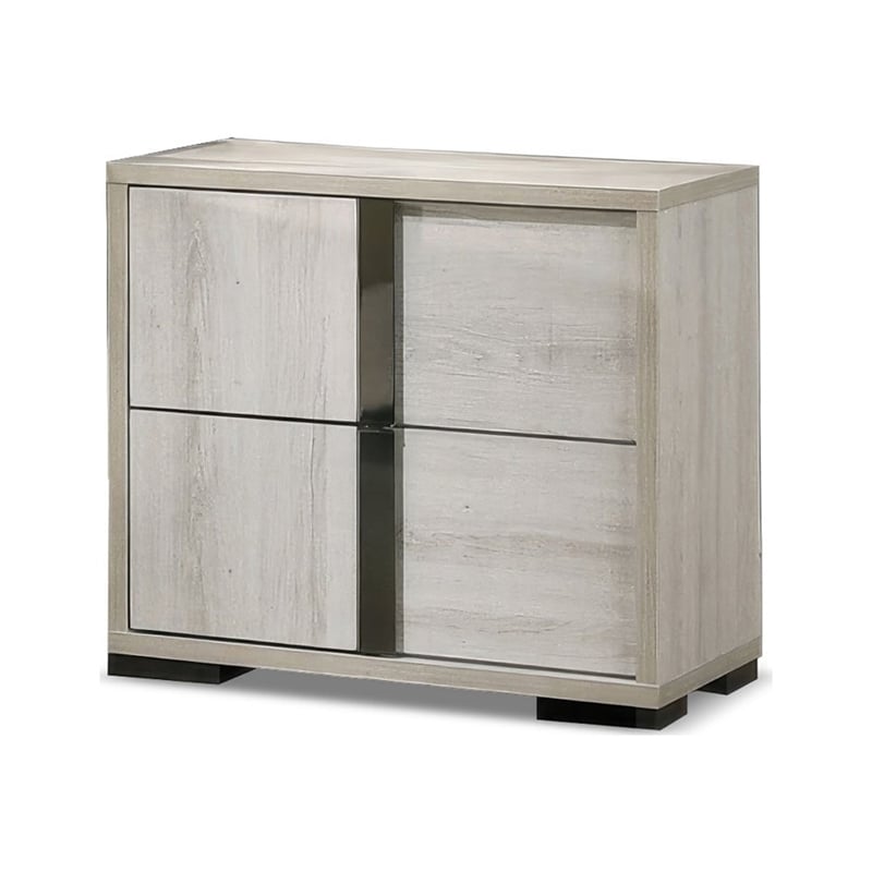 Queen Bedroom Set- White Wash- Chrome- 3 Piece Set with 2 Nightstands