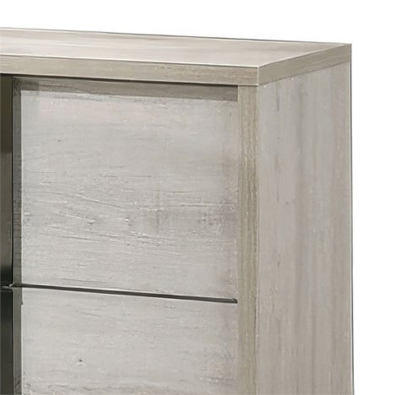 Queen Bedroom Set- White Wash- Chrome- 3 Piece Set with 2 Nightstands