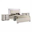 Queen Bedroom Set- White Wash- Chrome- 3 Piece Set with 2 Nightstands