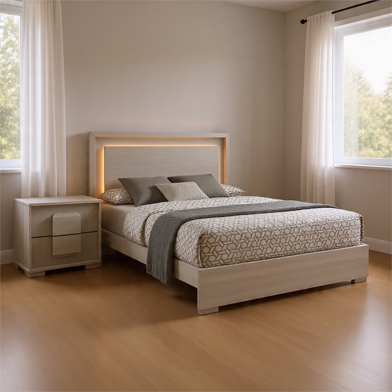 Queen Bedroom Set- White Wash- Stone Gray- 2 Piece Set with Nightstand