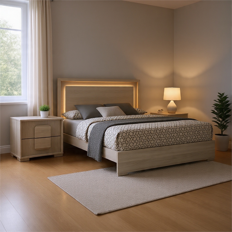 Queen Bedroom Set- White Wash- Stone Gray- 2 Piece Set with Nightstand