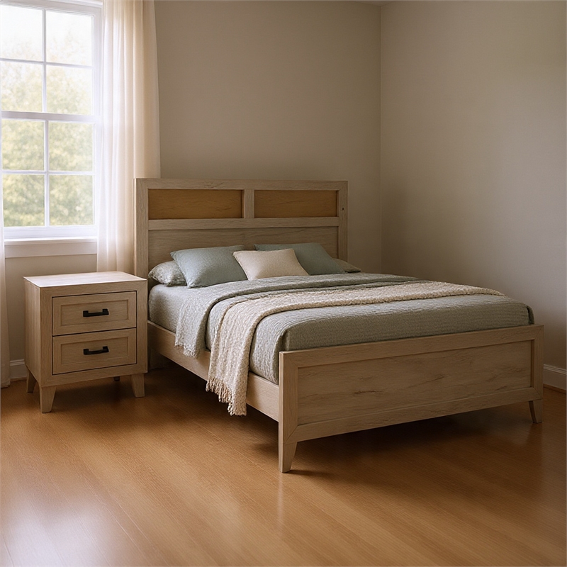Queen Bedroom Set- White Wash- Black Wood- 2 Piece Set with Nightstand